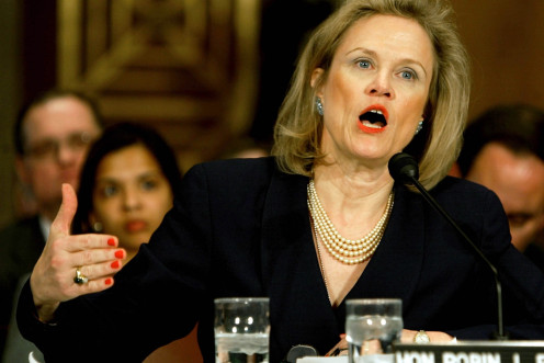 Robin L Raphel, pictured in 2004 at a Senate Foreign Relations Committee meeting. (Getty)