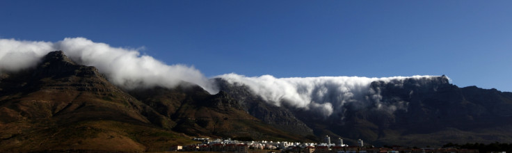 Clouds roll over Table Mountain outside Cape Town