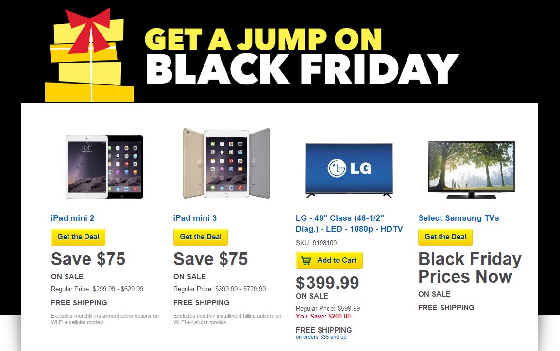 Black Friday Best Buy Tech Deals - $1 Samsung Galaxy S5, iPad Minis, 4K TVs and More