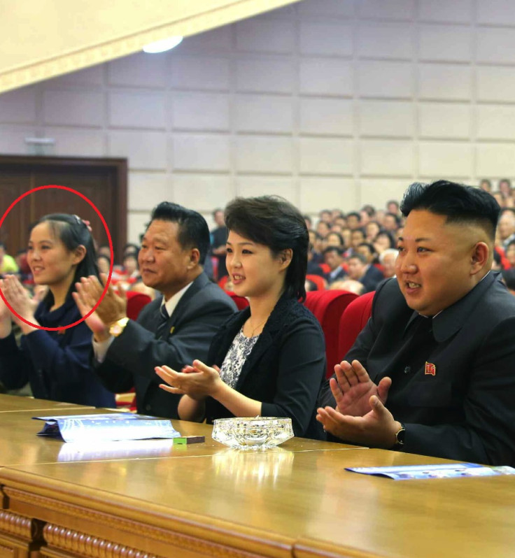 Kim Jong Un applauds during the Moranbong Band concert. Also in attendance are Kim Yo Jong (1st L), Choe Ryong Hae (2nd L), Ri Sol Ju (3rd (L), VMar Hwang Pyong So (2nd R) and Kim Ki Nam (right)