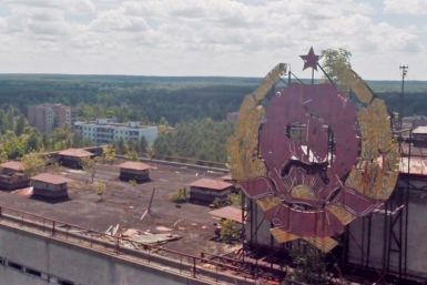 Soviet billboard on a building in the city of Pripyat