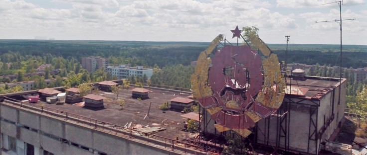 Soviet billboard on a building in the city of Pripyat