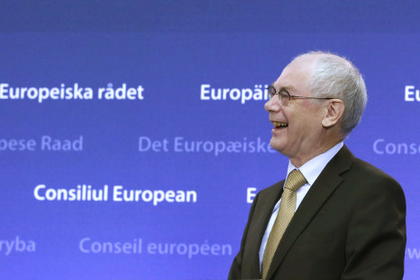 Outgoing European Council President Herman Van Rompuy smiles during a ceremony with former Polish Prime Minister, Donald Tusk (not in picture), during which Tusk took over from Van Rompuy replacing him as head of the European Council, in Brussels, Decembe