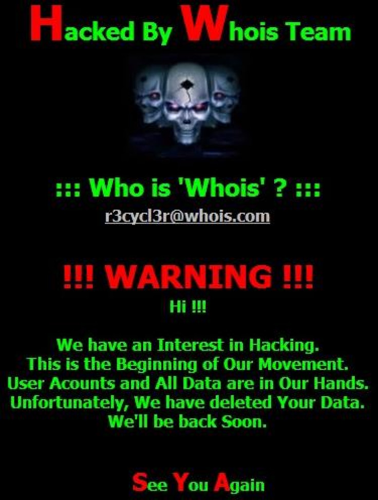 Whois team graphics and warning