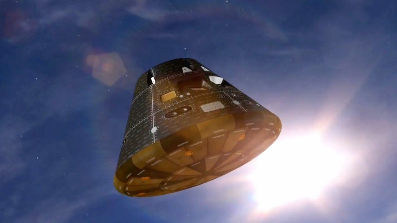 Nasas artistic impression of Orions crew module, which has just splashed down into the Pacific Ocean at 20 miles an hour