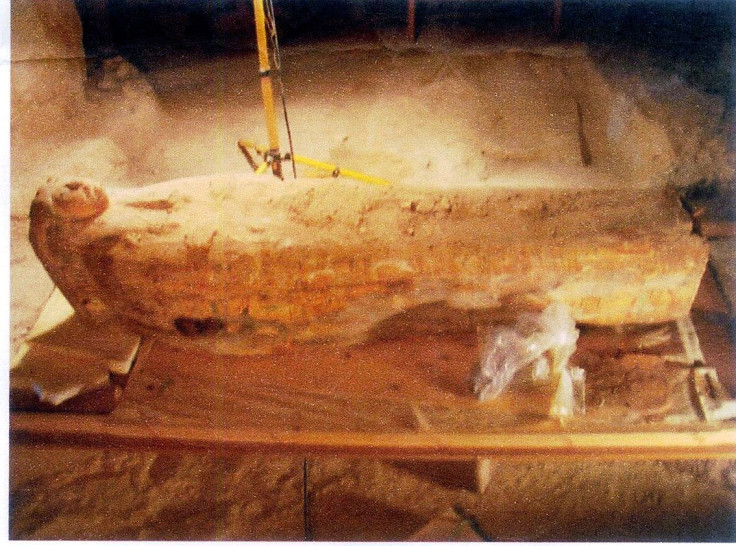 The sarcophagus of the singer of Amun, with a visible carved face on the coffin lid