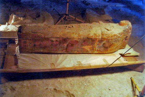 This image shows some of the hieroglyphs and pictures depicted on the sarcophagus