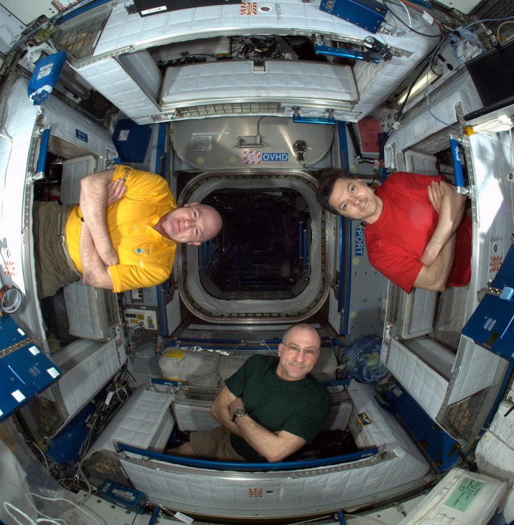 Astronauts on the ISS: Anatoly Ivanishin (left), Don Pettit (centre) and Andre Kuipers (right)
