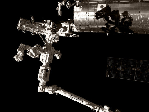 A close-up view of the ISS