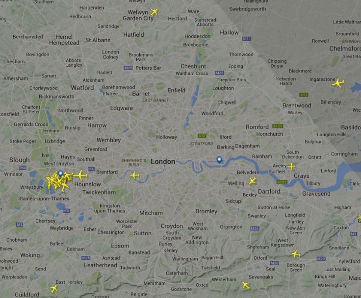 No planes flying over London as shown by Flightradar24 No planes flying over London as shown by Flightradar24