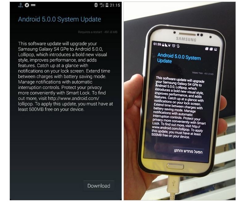 Android 5.0 Lollipop OTA finally arrives for Galaxy S4 Google Play Edition Android 5.0 Lollipop OTA finally arrives for Galaxy S4 Google Play Edition