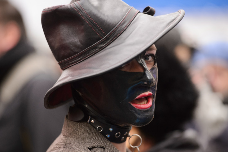 Protester at yesterday's porn protest in Westminster (Leon Neal/AFP)