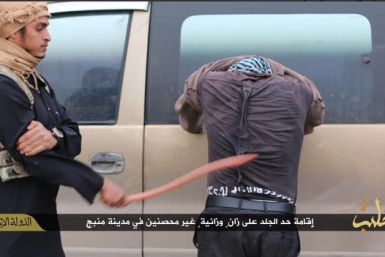 Man being whipped for committing adultery in Manbij, Syria