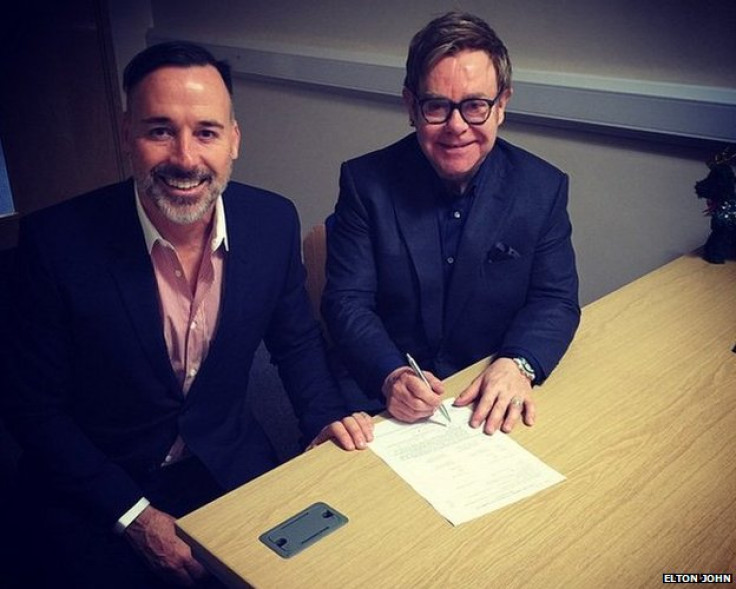 Sir Elton John and David Furnish's Instagram photograph captioned: "That's the legal bit done. Now on to the Ceremony!"