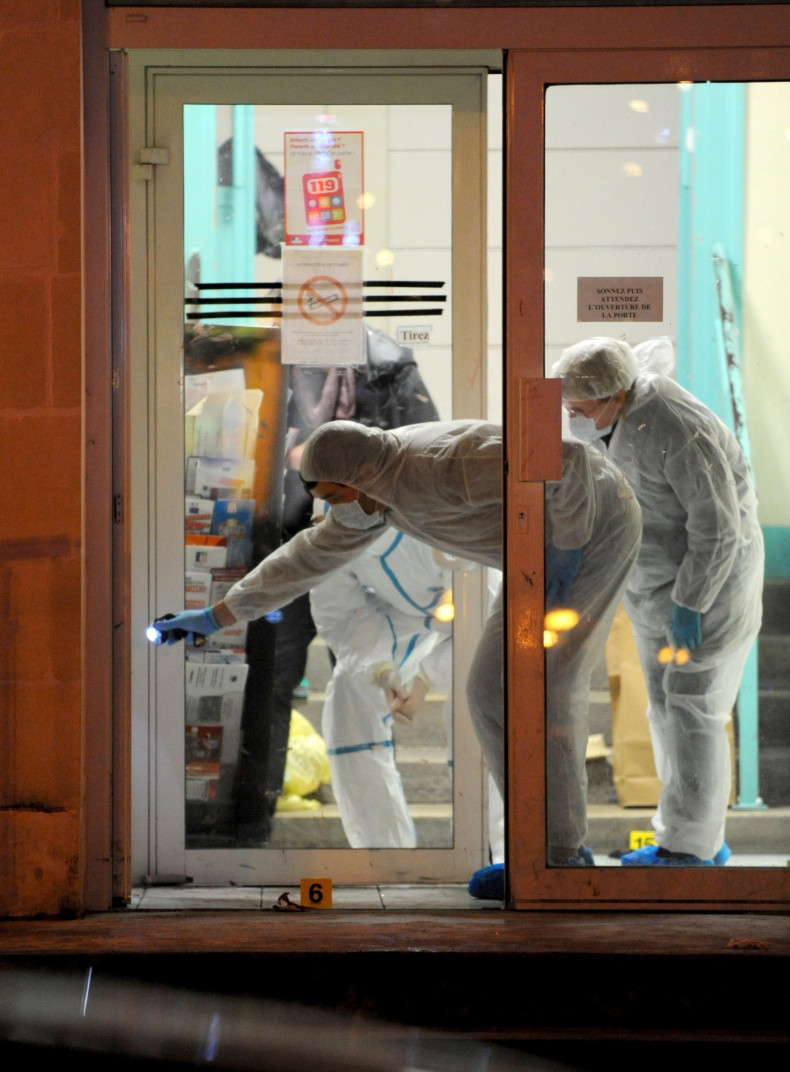 French police investigate the scene of yesterday's stabbing. (Getty)