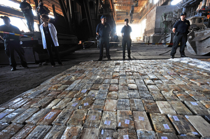 Macedonian police prepare to destroy heroin seized from gangsters in Skopje. (Getty)