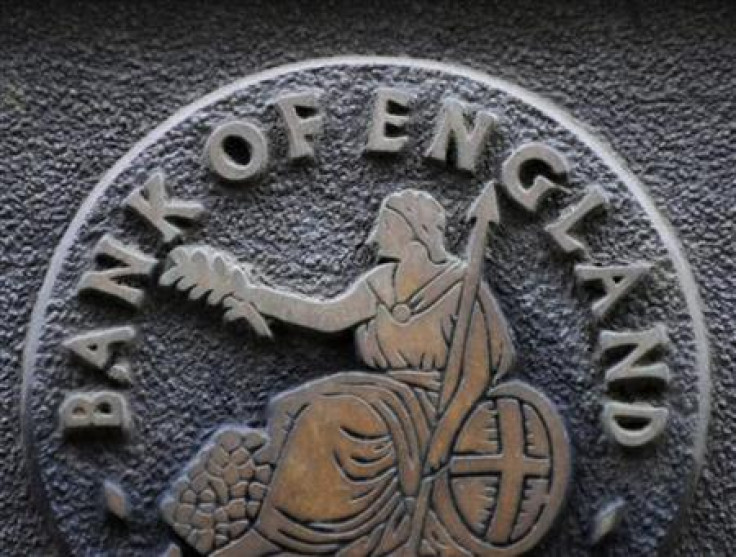 A plaque depicting Britannia is seen on the outside of the Bank of England in the City of London