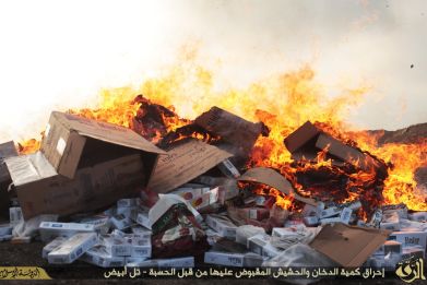 Islamic State burn cigarettes and drugs