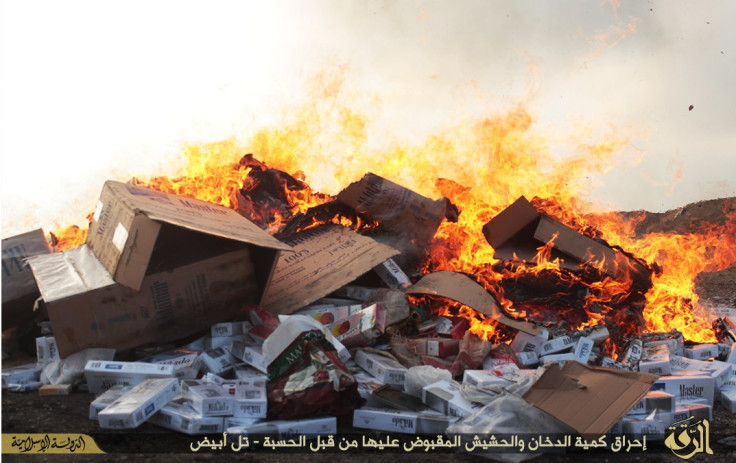 Islamic State burn cigarettes and drugs