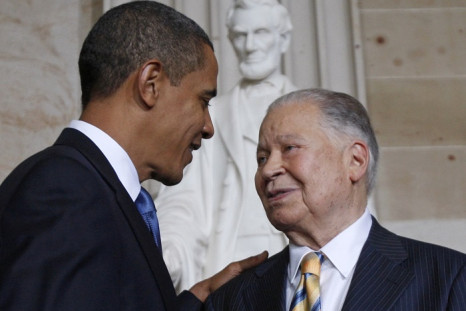 Edward William Brooke receives the Congressional Gold Medal from US President Barack Obama during a ceremony on Capitol Hill in 2009
