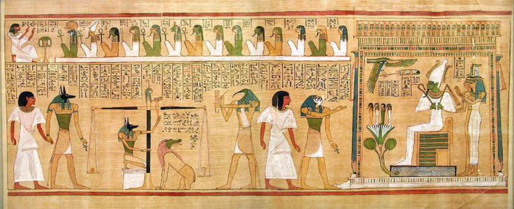 A papyrus scroll showing "The Last Judgement of Hunefer", a scribe in Thebes from the 19th Dynasty
