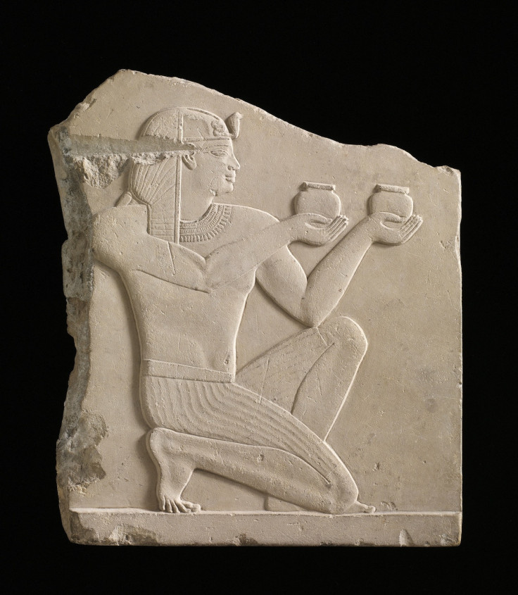 A plaque depicting a king offering wine, Egypt, possibly Ptolemaic dynasty, 305–30 BCE