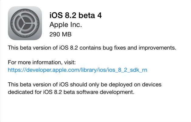 iOS 8.2 Beta 4 iOS 8.2 Beta 4