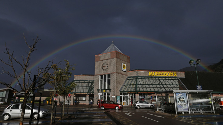 A rainbow is seen over Morrisons supermarket in Fort William, Scotland August 31, 2014