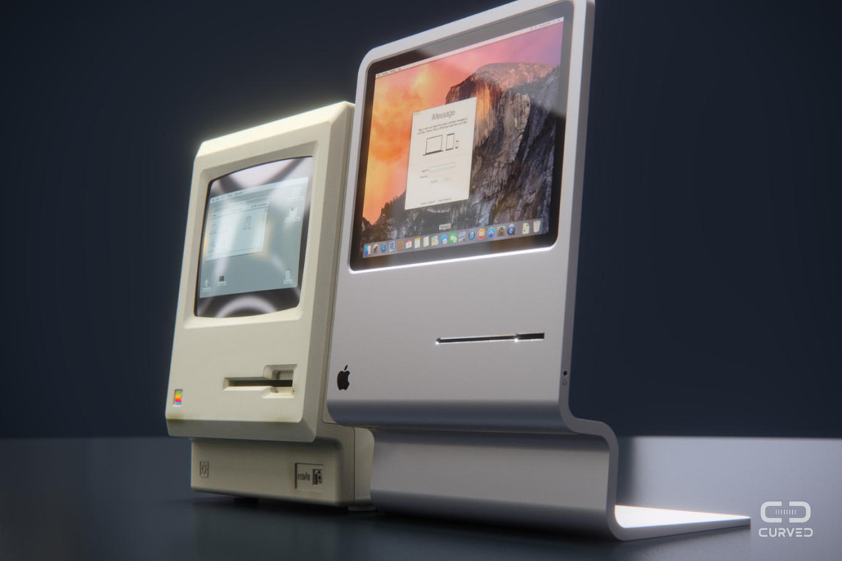 The original Macintosh from 1984, together with the cute modern design concept by CURVE/labs The original Macintosh from 1984, together with the cute modern design concept by CURVE/labs