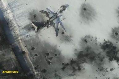 Drone aerials destruction at Donetsk airport