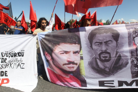 People take part in a demonstration in Kayseri