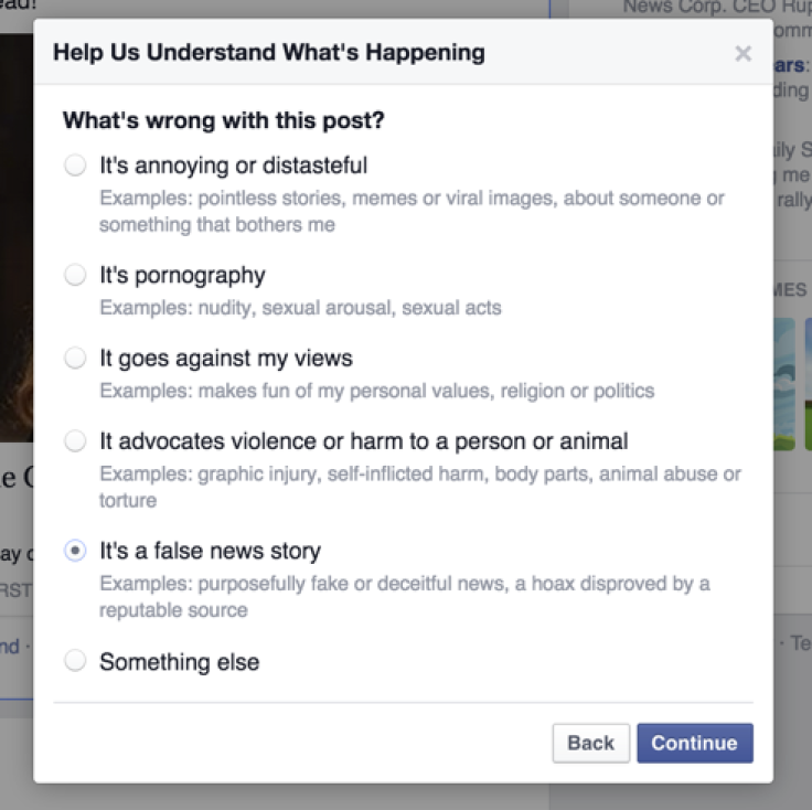 Flagging fake Facebook posts