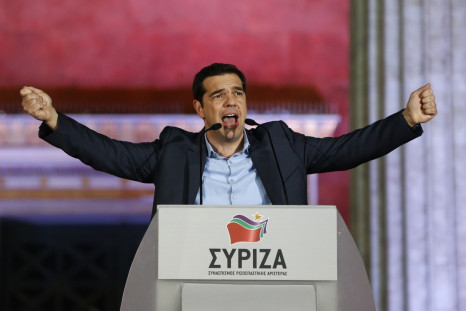 The head of radical leftist Syriza party Alexis Tsipras speaks to supporters after winning the elections in Athens
