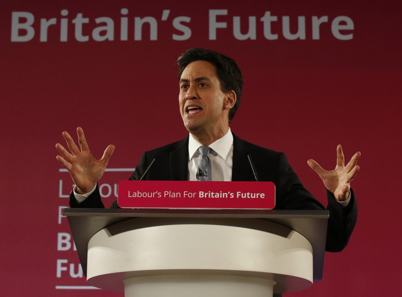 Britain's opposition Labour Party leader Ed Miliband gestures as launches his party's 2015 election campaign, at the Lowry Theatre in Salford, north west England January 5, 2015.