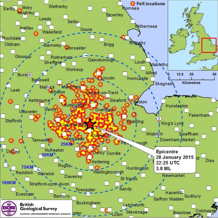 A magnitude of 3.8 has been recorded in the East Midlands