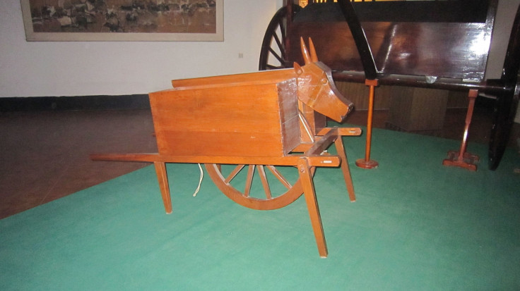 The ancient "wooden ox and gliding horse" contraption could have either been a wheelbarrow (pictured) or a military transport device