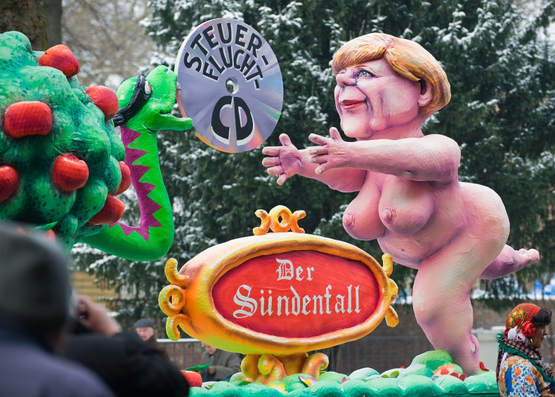 A satirical Rosenmontag float of German Chancellor Angela Merkel. (Getty)