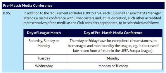 Premier League rule K.95 Premier League rule K.95