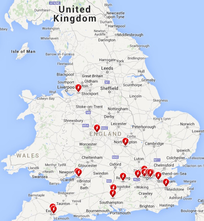 UK Tesla Supercharger network map