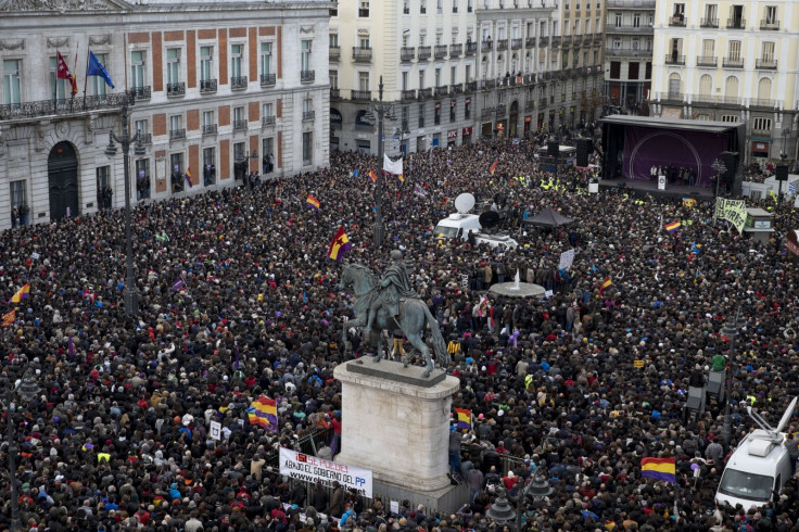 Thousands gather in Madrid for today's Podemos rally. (Getty)