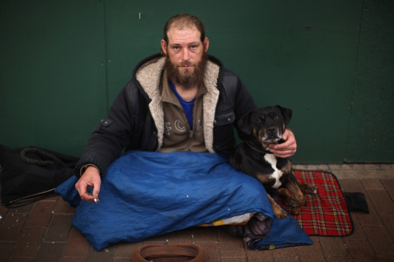 Homeless man Ray ( no second name given) begs for loose change on the High Street of West Bromwich