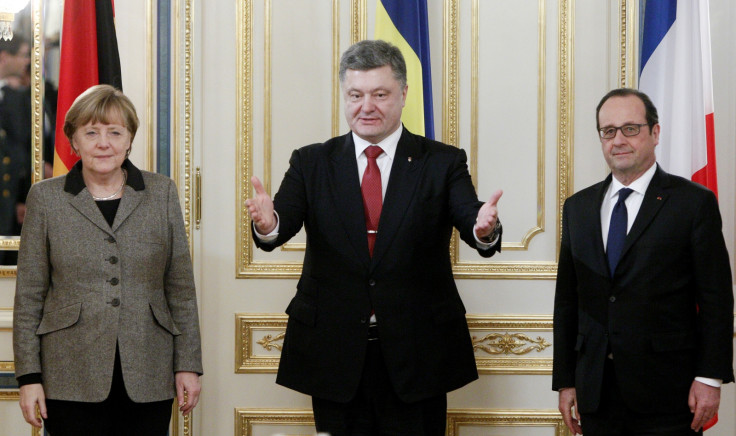 German Chancellor Angela Merkel and French President Francois Hollande in Moscow