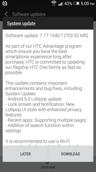 HTC One M7 Developer and Unlocked editions receiving Android 5.0.2 Lollipop with Sense 6 ROM HTC One M7 Developer and Unlocked editions receiving Android 5.0.2 Lollipop with Sense 6 ROM