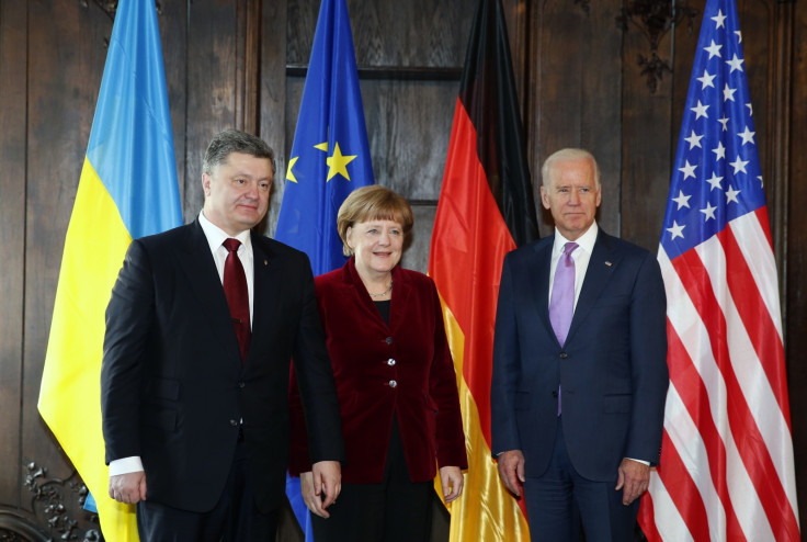 Ukraine's President Petro Poroshenko, German Chancellor Angela Merkel and U.S. Vice President Joe Biden (L-R) pose during the 51st Munich Security Conference Ukraine's President Petro Poroshenko, German Chancellor Angela Merkel and U.S. Vice President Joe Biden (L-R) pose during the 51st Munich Security Conference