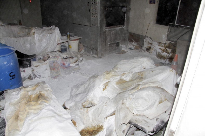 Covered dead bodies are seen at a crematorium in Mexico