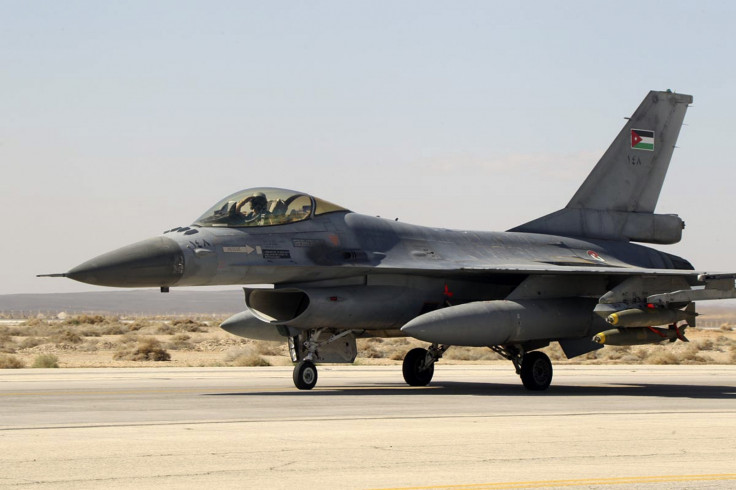 A Royal Jordanian Air Force plane takes off from an air base to strike the Islamic state in the Syrian city of Raqq