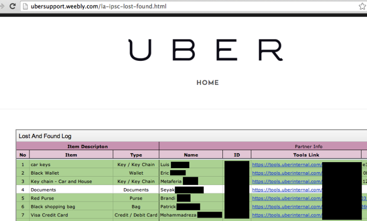 Until several hours ago, anyone could see the full names and contact numbers of Uber customers in Los Angeles, as well as what items they lost