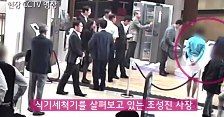 LG has released CCTV footage on YouTube showing its executives examining Samsung washing machines in Berline