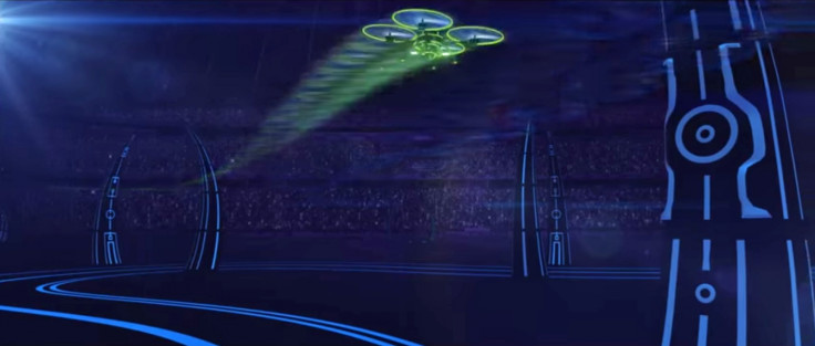 A Dutch event promoter wants to hold the world's first live helicopter drone entertainment show this year at the Amsterdam arena. This is a visualisation of a drone race