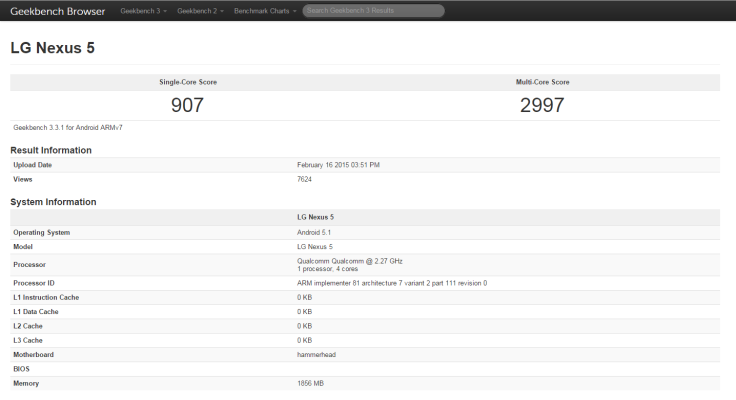 Nexus 5 spotted running Android 5.1 in Geekbench